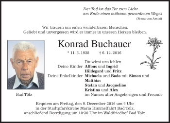 Traueranzeige von Konrad Buchauer von merkurtz