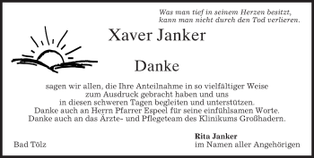 Traueranzeige von Xaver Janker von merkurtz
