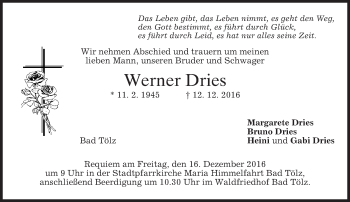 Traueranzeige von Werner Dries von merkurtz