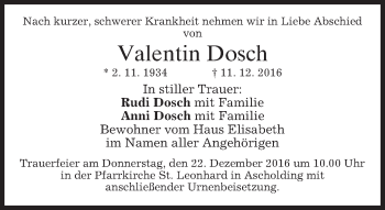 Traueranzeige von Valentin Dosch von merkurtz