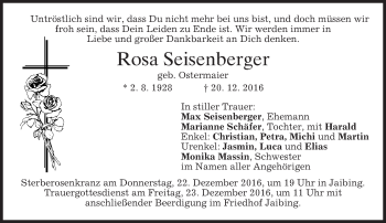 Traueranzeige von Rosa Seisenberger von merkurtz