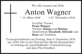 Traueranzeige von Anton Wagner von merkurtz