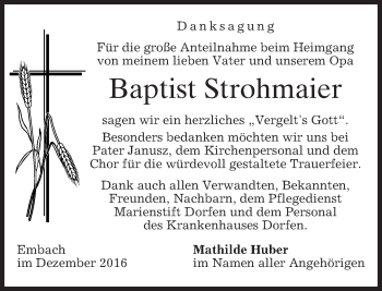 Traueranzeige von Baptist Strohmaier von merkurtz