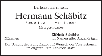 Traueranzeige von Hermann Schäbitz von merkurtz