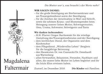 Traueranzeige von Magdalena Faltermair von merkurtz