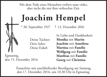 Traueranzeige von Joachim Hempel von merkurtz