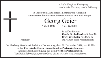 Traueranzeige von Georg Geier von merkurtz