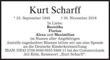 Traueranzeige von Kurt Scharff von merkurtz