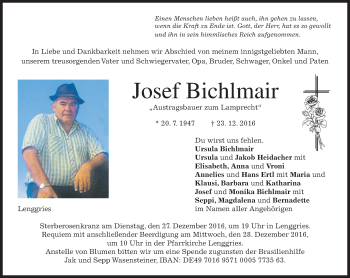 Traueranzeige von Josef Bichlmair von merkurtz