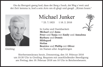 Traueranzeige von Michael Junker von merkurtz