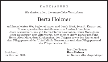 Traueranzeige von Berta Holzner von merkurtz