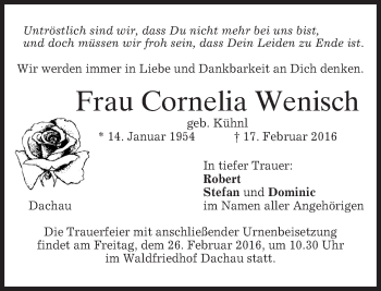 Traueranzeige von Cornelia Wenisch von merkurtz