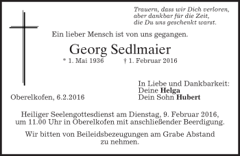 Traueranzeige von Georg Sedlmaier 