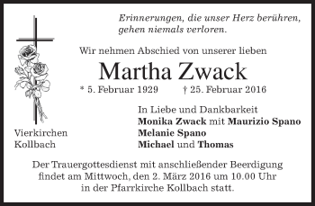 Traueranzeige von Martha Zwack von merkurtz