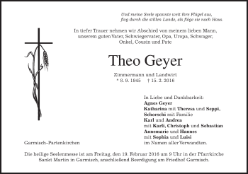 Traueranzeige von Theo Geyer von merkurtz