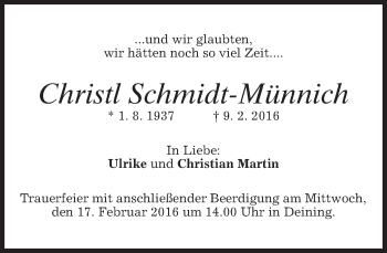 Traueranzeige von Christi Schmidt-Münnich von merkurtz