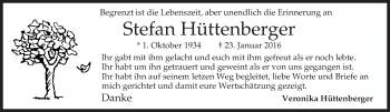 Traueranzeige von Stefan Hüttenberger von merkurtz