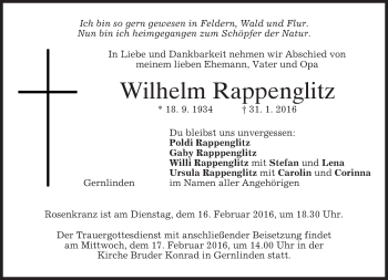 Traueranzeige von Wilhelm Rappenglitz 