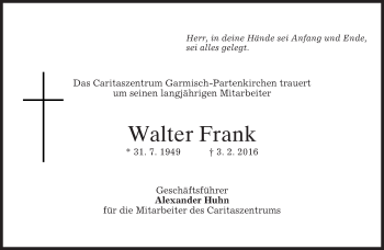 Traueranzeige von Walter Frank 