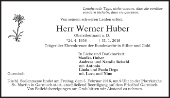 Traueranzeige von Werner Huber 