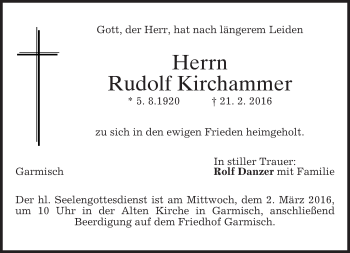 Traueranzeige von Rudolf Kirchammer von merkurtz