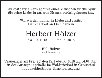 Traueranzeige von Herbert Hölzer 