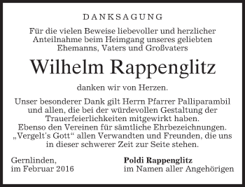 Traueranzeige von Wilhelm Rappenglitz von merkurtz
