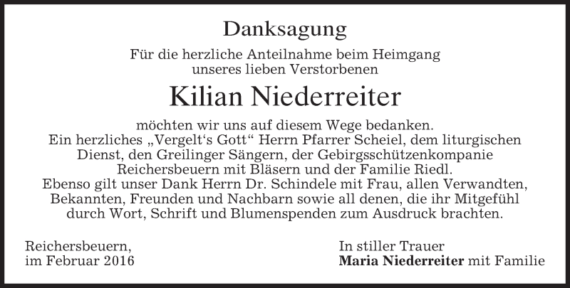  Traueranzeige für Kilian Niederreiter vom 13.02.2016 aus merkurtz