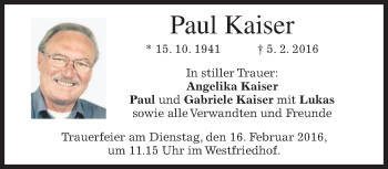 Traueranzeige von Paul Kaiser von merkurtz