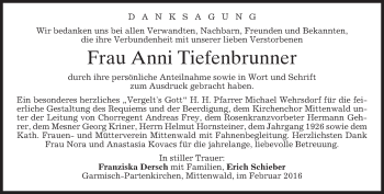 Traueranzeige von Anni Tiefenbrunner von merkurtz