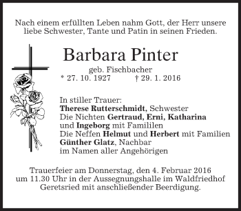 Traueranzeige von Barbara Pinter 