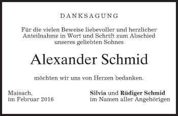 Traueranzeige von Alexander Schmid von merkurtz