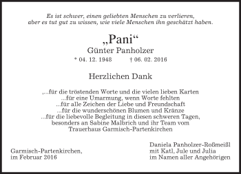 Traueranzeige von Günter Panholzer von merkurtz