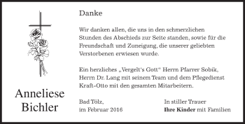 Traueranzeige von Anneliese Bichler von merkurtz