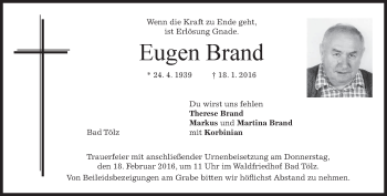 Traueranzeige von Eugen Brand von merkurtz