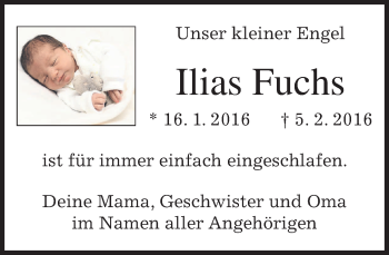 Traueranzeige von Ilias Fuchs 