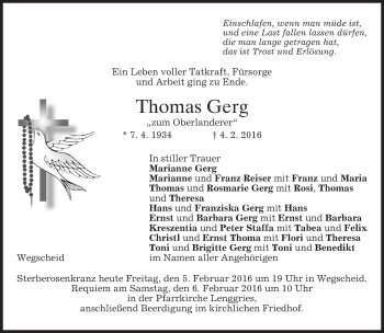Traueranzeige von Thomas Gerg 