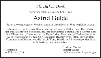 Traueranzeige von Astrid Gulde von merkurtz