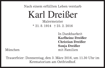 Traueranzeige von Karl Dreißer von merkurtz