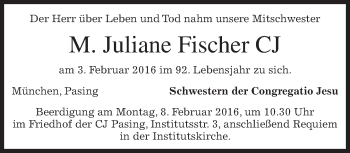 Traueranzeige von Juliane Fischer 