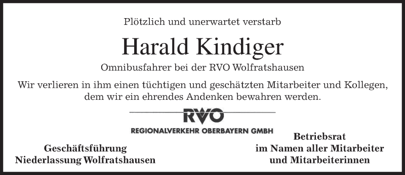  Traueranzeige für Harald Kindiger vom 11.02.2016 aus merkurtz