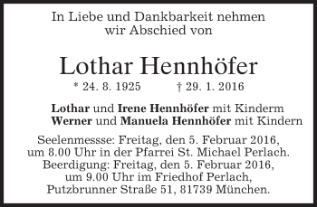 Traueranzeige von Lothar Hennhöfer 