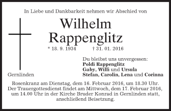 Traueranzeige von Wilhelm Rappenglitz von merkurtz