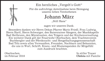 Traueranzeige von Johann März von merkurtz
