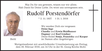 Traueranzeige von Rudolf Porstendörfer von merkurtz