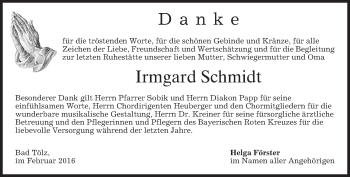 Traueranzeige von Irmgard Schmidt 