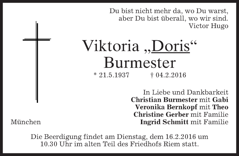  Traueranzeige für Viktoria 