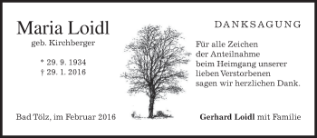 Traueranzeige von Maria Loidl von merkurtz