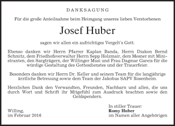 Traueranzeige von Josef Huber 
