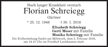 Traueranzeige von Florian Schreiegg 